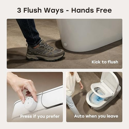 HOROW Non-Electric Bidet Toilet with Auto Flush, Tankless One-Piece Toilet with Powerful Flush, 1.22 GPF Water Saving, Battery Operated, No Rewiring, Suitable for No Outlet Bathrooms, 12" Rough-In