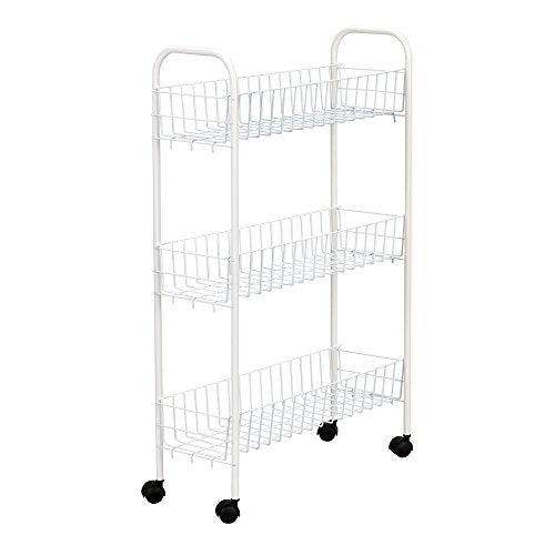 Household Essentials 05121 Slim Line 3-Tier Metal Storage Cart | Laundry Room Rolling Organizer | White - style: 7" White - Basic