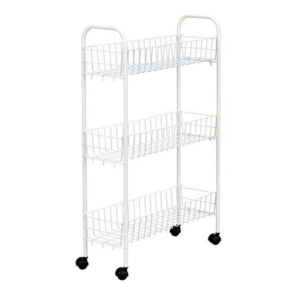 Household Essentials 05121 Slim Line 3-Tier Metal Storage Cart | Laundry Room Rolling Organizer | White - style: 7" White - Basic