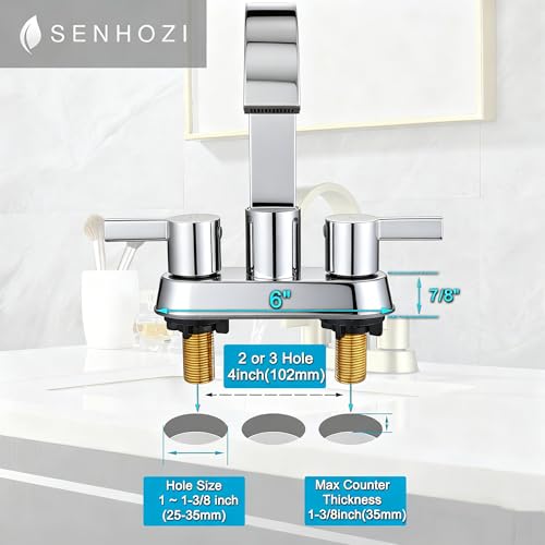 Bathroom Sink Faucet 3 Hole Chrome, 4 Inch Centerset | 360 Degree Swivel Waterfall Spout, Stainless Steel Bathroom Faucet for Sink 3 Hole, with Pop Up Drain, Chrome Bathroom Faucet - color: Chrome