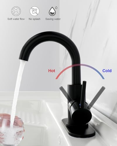 RKF Single-Handle Bathroom Sink Faucet, Swivel Spout, with Pop-up Drain with Overflow and Supply Hose,Bar Sink Faucet,Small Kitchen Faucet Tap,Matte Black,BF3501P-MB - color: 3501-Matte Black