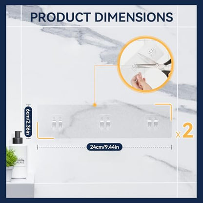 2-Pack Shower Caddy Adhesive Replacement - Transparent Shower Adhesive Strips, No Drilling Hooks for Bath Storage Shelves, Kitchen Racks, Basket & Soap Holder