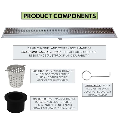 304 Stainless Steel Brushed Nickel Linear Shower Drain Kit Traditional Square Linear Shower Drains for Tile Floor Long Hair Catcher Strainer Grate Cover Bathroom (24 Inch) - size: 24 Inch