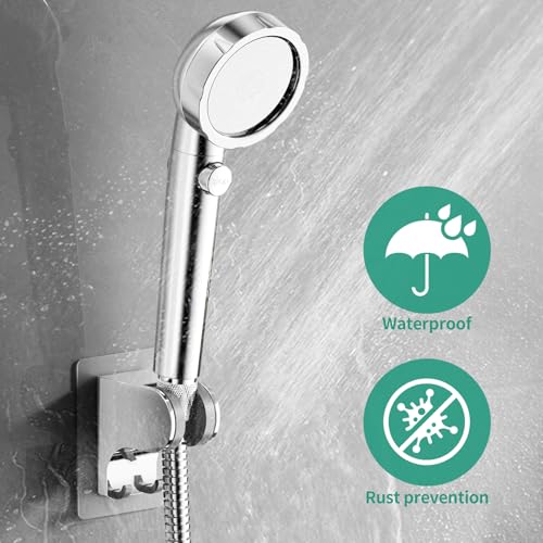 Hand Held Shower Head Holder Wall Mount, 2 Hooks, Chrome, 1 Pack | Shower Hose Holder Adhesive with 2 Hanger Hooks, Adjustable Shower Handle Holder, No Drilling Shower Wand Holder - color: ‎Chrome