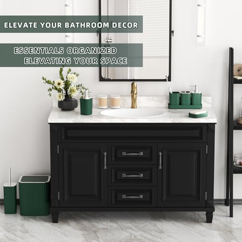 XLHOMO Bathroom Accessories Set - Gorgeous Green Bathroom Set, 10PC Green Bathroom Accessory Set, Bathroom Sets with Toilet Brush, Bathroom Trash Can - size: Bath Set, style: Dark Green&Silver