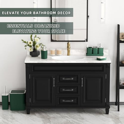 XLHOMO Bathroom Accessories Set - Gorgeous Green Bathroom Set, 10PC Green Bathroom Accessory Set, Bathroom Sets with Toilet Brush, Bathroom Trash Can - size: Bath Set, style: Dark Green&Silver