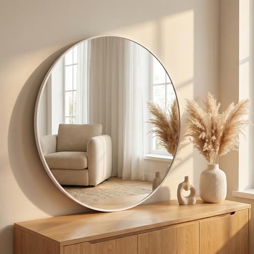 HARRITPURE Round Mirror 20 White Wall Mounted Circle Mirrors | Vanity Mirror with Aluminum Alloy Frame, Modern Decoration for Bathroom, Living Room, Vanity, Bedroom, Entryway - color: White, size: 20"L x 20"W