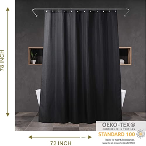 Black Shower Curtain for Bathroom: Water Repellent Quick Dry - 78"Lx72"W | Striped Textured Linen Style Polyester Fabric Bath Curtain, Solid Simple Elegant Lightweight, Machine Washable, Semi-Sheer - color: Black, size: 72"W x 78.7"L (Pack of 1)