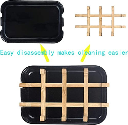 Aoheuo Modern Bamboo Fiber soap Holder and soap Dish Combination (Removable), Black, 5.12 Long by 3 Wide, 0.98 inches high, Used in Kitchens, bathrooms, and bar Sinks - color: Black, size: 1Pack (Bamboo)