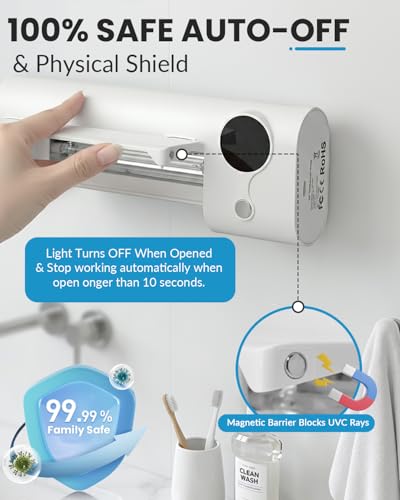 UV Toothbrush Sanitizer and Holder, GEVOODIX Smart Toothbrush Holder with 4-Slots Holders, Tooth Brush Cleaner Wall Mount for Home Bathroom