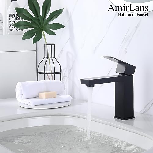 Black Faucet Bathroom, Matte Black Bathroom Faucet Single Hole | Stainless Steel Single Handle 1 Hole Bathroom Sink Faucets with Pop Up Drain, AML-1141-BK - color: Matte Black, size: Short