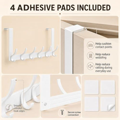 Peasulin 2 Pack Over The Door Hooks, Sturdy Door Hanger, Large Over The Door Towel Rack with 12 Hooks, Heavy Duty Easy to Install, for Bathroom, Bedroom，Kitchen，Hanging Towels, Coats (White) | for 1-3/4" Doors, 7.4" Arms, 6 Double Hooks with 12 Hanging Po
