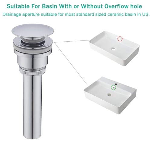 Pop Up Bathroom Sink Drain - Dual Use Vanity Faucet Sink Drain Stopper,for Basin With or Without Overflow hole,Anti Clog Pop Up Drain,Chrome,SE83999C - color: Chrome