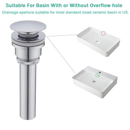 Pop Up Bathroom Sink Drain - Dual Use Vanity Faucet Sink Drain Stopper,for Basin With or Without Overflow hole,Anti Clog Pop Up Drain,Chrome,SE83999C - color: Chrome