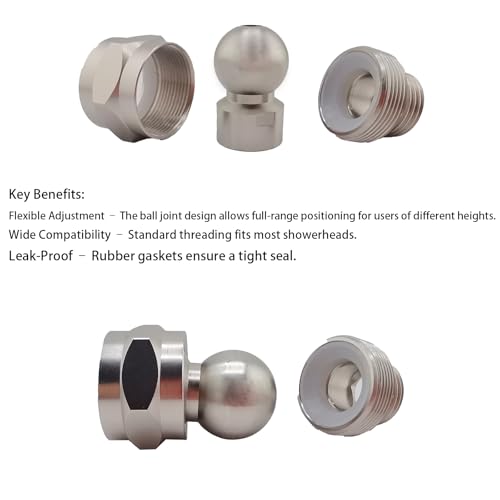 Swivel Shower Head Adapter, 360° Ball Joint Shower Adapter, Universal Leak-Proof Swivel Connector for Adjustable Showerhead, Universal shower arm adapter.(Brushed Nickel) - color: Brushed Nickel