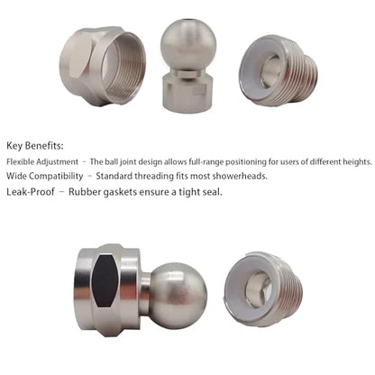 Swivel Shower Head Adapter, 360° Ball Joint Shower Adapter, Universal Leak-Proof Swivel Connector for Adjustable Showerhead, Universal shower arm adapter.(Brushed Nickel) - color: Brushed Nickel