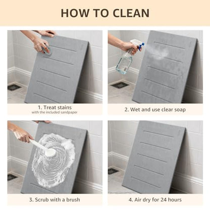 Yolife Stone Bath Mat Large, 32" x 20" Diatomaceous Earth Bath Mat for Bathroom, Super Absorbent Quick Drying Bathroom Stone Mat, Non-Slip Diatomite Shower Mat, Easy to Clean, Light Grey - color: Light Grey