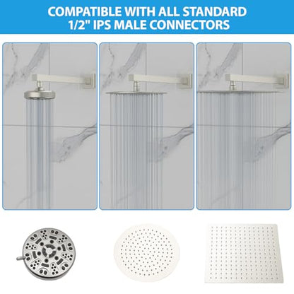 Lordear Wall Mounted Shower Arm, 20 Inch Shower Pipe with Flange, 1/2 NPT Square Shower Stem for Shower Head, Brushed Nickel - color: Brushed Nickel
