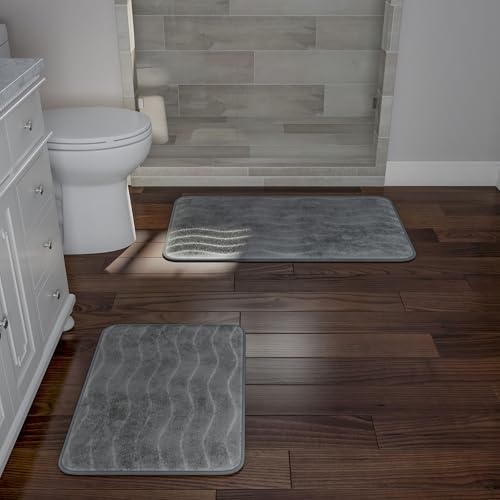 Lavish Home Bedford Home 2 Piece Memory Foam Bath Mat Set - Platinum,32 x 20 x .625 - color: Platinum