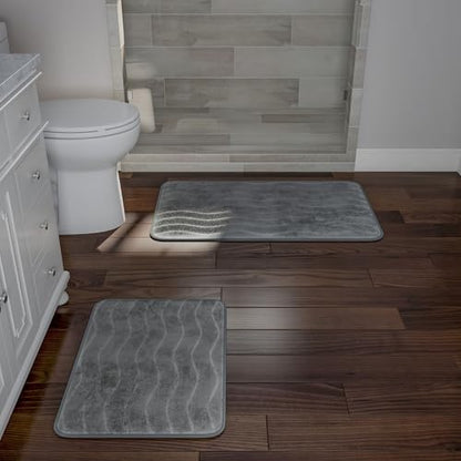 Lavish Home Bedford Home 2 Piece Memory Foam Bath Mat Set - Platinum,32 x 20 x .625 - color: Platinum