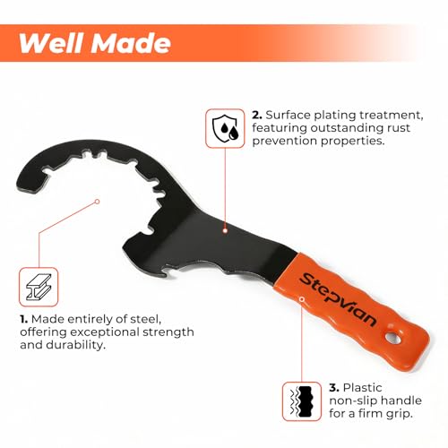 Universal Sink Drain Wrench,Open Design for 4,6,8 Tab Locknuts | Also Fits 3-5/8" Hex Nuts,Offset Design Handle,All-steel Construction,Rust Prevention,Lightweight & Easy to Use(0.65lb)