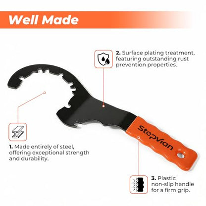 Universal Sink Drain Wrench,Open Design for 4,6,8 Tab Locknuts | Also Fits 3-5/8" Hex Nuts,Offset Design Handle,All-steel Construction,Rust Prevention,Lightweight & Easy to Use(0.65lb)