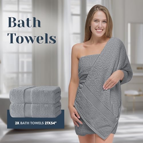 White Classic Luxury Bath Towel Set of 8 Pieces - 100% Turkish Cotton Highly Absorbent Towels for Bathroom, 2 Luxury Bath Towels 700GSM, 2 Hand Towels, 4 Washcloths, Dolphin Gray - color: 07: Dolphin Gray