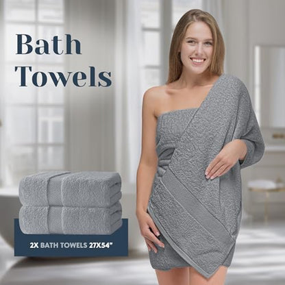 White Classic Luxury Bath Towel Set of 8 Pieces - 100% Turkish Cotton Highly Absorbent Towels for Bathroom, 2 Luxury Bath Towels 700GSM, 2 Hand Towels, 4 Washcloths, Dolphin Gray - color: 07: Dolphin Gray