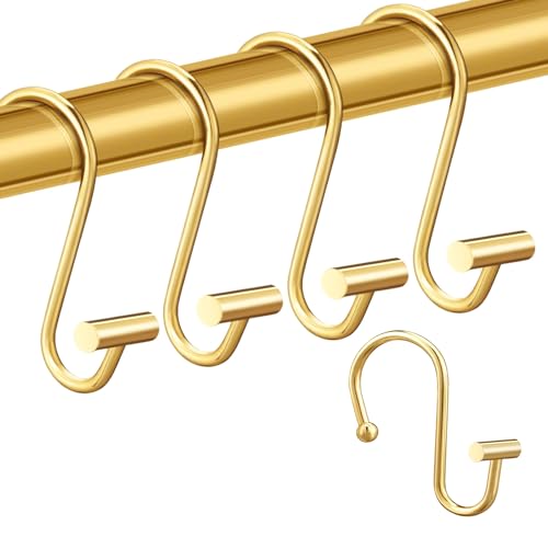 Gracelife Gold Rust Resistant Metal Shower Curtain Rings, Set of 12, T-Bar Hooks for Shower Rod - color: Gold