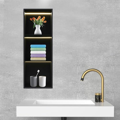 Stainless Steel Shower Niche with LED Light,12*36in Matte Black No Tile Needed Wall Vertical Niche,3-Tier Recessed Shower Shelf for Bathroom Storage Over Mount Installation (12*36in LED) - size: 12*36in LED