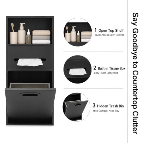 Recessed Trash Can and Storage Niche Combo, Stainless Steel in-Wall Mounted Cabinet with Toilet Paper Holder – 2-in-1 Hidden Tilt-Out Bin for Bathroom, Bedroom, or Kitchen