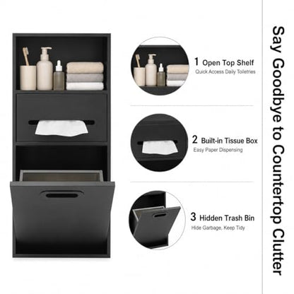 Recessed Trash Can and Storage Niche Combo, Stainless Steel in-Wall Mounted Cabinet with Toilet Paper Holder – 2-in-1 Hidden Tilt-Out Bin for Bathroom, Bedroom, or Kitchen