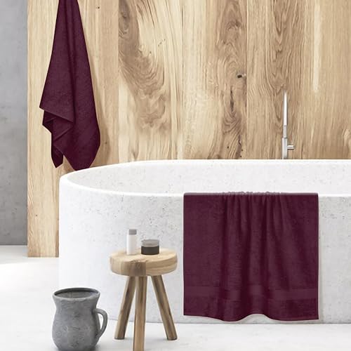 BOUTIQUO Cotton 2 Pack Oversized Bath Towel Set, Large Bath Towels 27x54, Ultra Soft, Absorbent, Compact, Quick Drying and Lightweight, Eco-Friendly and 100% Recyclable Towel Set - Burgundy - color: Burgundy, size: Bath Towel - Pack of 2