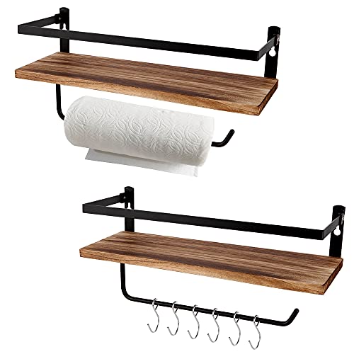 PHUNAYA Floating Shelves,Wall Mounted Shelf for Kitchen,Living Room,Bedroom,Bathroom Storage,Rustic Wood,Set of 2(Carbonized Black) - color: Carbonized Black