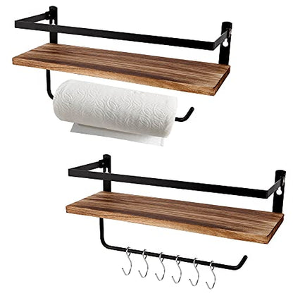 PHUNAYA Floating Shelves,Wall Mounted Shelf for Kitchen,Living Room,Bedroom,Bathroom Storage,Rustic Wood,Set of 2(Carbonized Black) - color: Carbonized Black