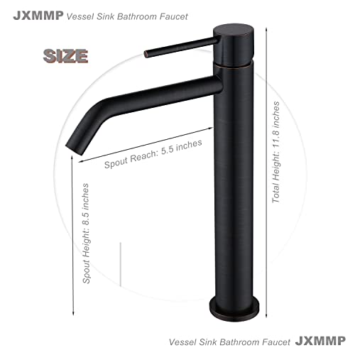 Oil Rubbed Bronze Vessel Sink Faucet with Pop Up Drain and Supply Lines, Stainless Steel Bronze Vanity Faucet Single Hole, JXMMP 1 Handle Bathroom Faucet Oil Rubbed, JXM1001ORB - color: Oil Rubbed Bronze, size: Tall Faucet