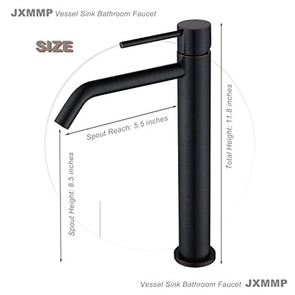 Oil Rubbed Bronze Vessel Sink Faucet with Pop Up Drain and Supply Lines, Stainless Steel Bronze Vanity Faucet Single Hole, JXMMP 1 Handle Bathroom Faucet Oil Rubbed, JXM1001ORB - color: Oil Rubbed Bronze, size: Tall Faucet