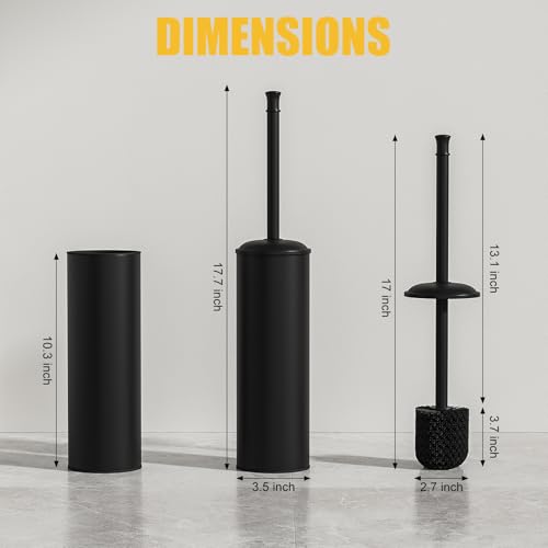Toilet Brush and Holder, Toilet Cleaner Bowl Set with Two Brush with Extra Long Handle, Durable Bristles Toilet Scrubber and Covered Holder, Drip-Proof Stainless Steel Matte Black - color: Matte Black