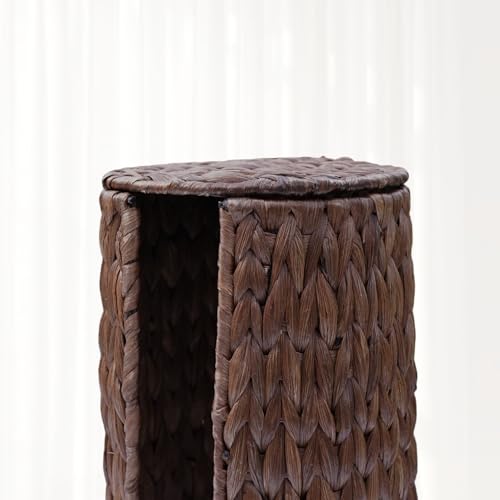 PINXIURY Water Hyacinth Paper Roll Holder, Wicker Toilet Paper Holder Stand for Bathroom, Toilet Roll Holder Stand for Bathroom and Under Sink, 3 Rolls of Toilet Paper Storage, Coffee - color: Coffee