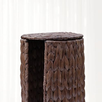PINXIURY Water Hyacinth Paper Roll Holder, Wicker Toilet Paper Holder Stand for Bathroom, Toilet Roll Holder Stand for Bathroom and Under Sink, 3 Rolls of Toilet Paper Storage, Coffee - color: Coffee
