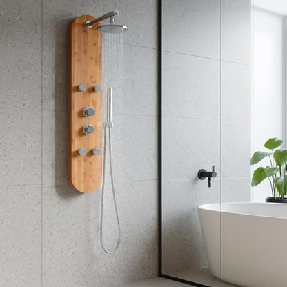 ANZZI 52" Shower Panel, Crane Series, Full Body Shower Panel With Heavy | Equipped With Four Acu Stream Jets That Deliver A Powerful, Dual Chrome Finish Controls, Massage Experience - color: Bamboo, style: 4 Jets