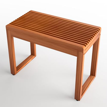 Wide Teak Shower Bench 23.6” – Heavy Duty 500 lbs Wooden Bath Stool, Comfortable Shower Seat for Shaving Legs & Elderly - size: Large