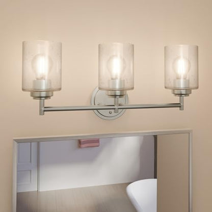Kichler Winslow 21.5" Vanity Light in Brushed Nickel, 3-Light Transitional Bathroom Light with Clear Seeded Glass. (21.5" W x 9.25" H), 45886NI | Clear seeded glass vanity light for bathroom mirrors (21.5" x 9.25" x 12"), 45886NI - color: Brushed Nickel,