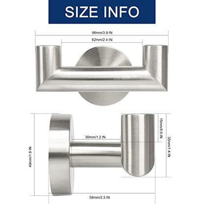NearMoon Bathroom Double Towel Hook- SUS304 Stainless Steel Robe Towel Holder, Heavy Duty Double Coat Hook for Bathroom Livingroom Kitchen Wall Mounted (Brushed Nickel-U, 2 Pack) - style: Brushed Nickel-U