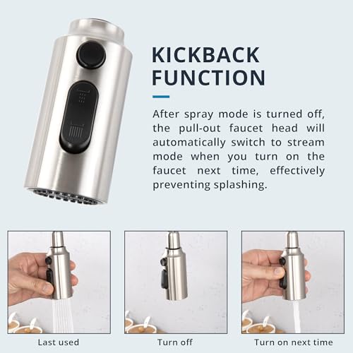 Pull Down Kitchen Faucet Head Replacement Brushed Nickel, 3 Function Kitchen Faucet Head High Pressure Sink Sprayer Replacement with 9 Adapters, American Standard - color: Brushed Nickel