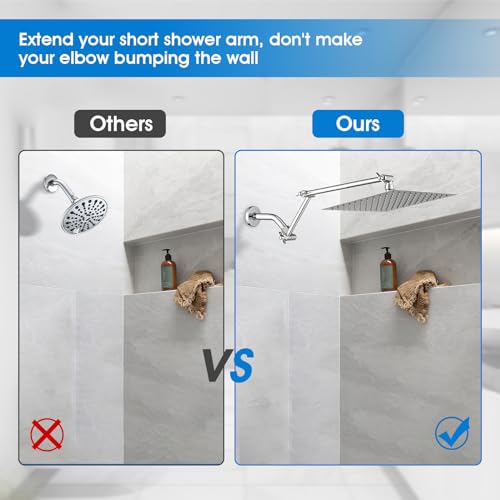 PDPBath Brass 16 Inch Shower Head Extension Arm, Upgrade Flexible Height & Angle Adjustable Shower Arm Extender with Lock Joints, for Fixed Shower Head & Handheld Shower Head, Chrome - color: Chrome, style: 6 Inch + 10 Inch