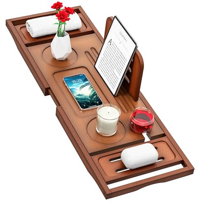 Bathtub Tray Caddy - Bath Tray - Bath Tub Tray Caddy - Bamboo Bath Table Tray for Tub - Expandable Size, Fits Most Tubs - color: Light Brown