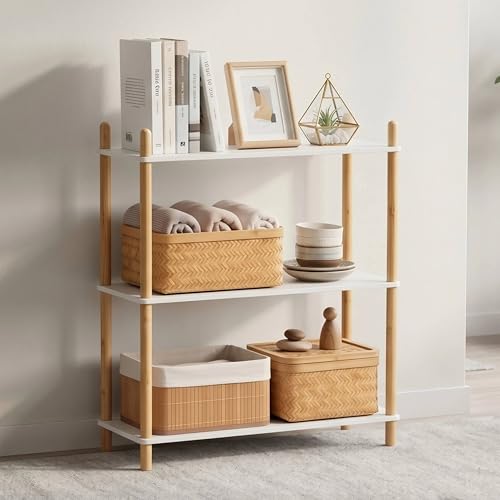 3-Tier Expandable Freestanding Open Bamboo Book Shelf - No-Tool Assembly & Modular,Bathroom Storage Shelf Unit Plant Stand for Small Space, Bedroom, Living Room, Home Office (White, 3-Tier) - color: White 3-tier-1