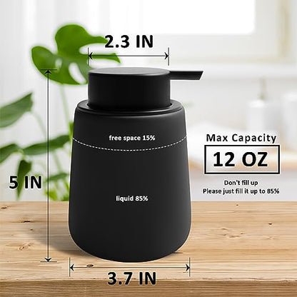 Soap Dispenser Ceramic with Easy-to-Press Pump Hand Lotion Liquid Dispenser for Shampoo Bathroom Kitchen 12 oz Black - color: Black