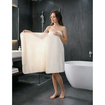 Bath Towels 2-Pack, 27.5x55 Inches - Ultra Soft and Highly Absorbent Quick Dry Microfiber Towels with Hanging Loop, Beauty Twill Stripe Design for Bath, Beach, Gym - color: 2white